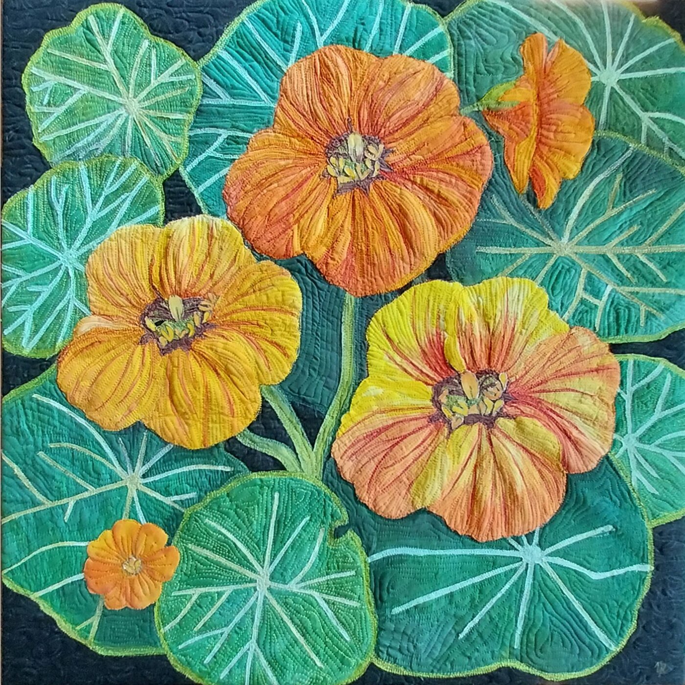 Thread painted nasturtiums