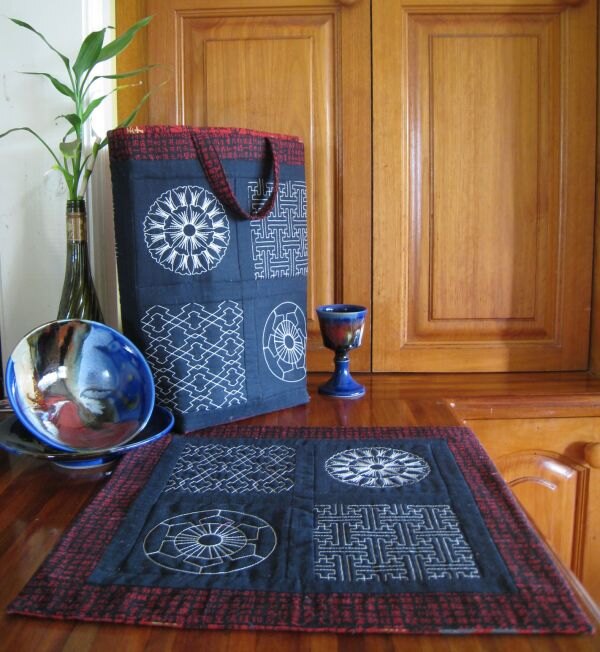 Sashiko tote and table runner